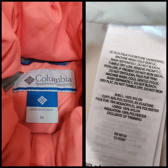 Columbia Puffer Jacket Womens Medium Neon Pink Florescent Hood Coral Pink - Picture 16 of 16